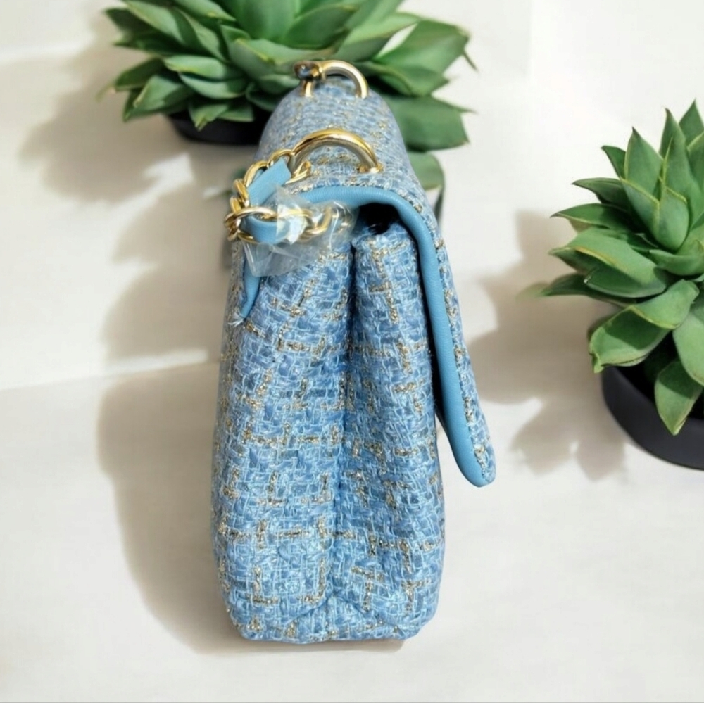 NWT Badgley Mischka Blue Tweed Messenger Crossbody - Picture 4 of 8